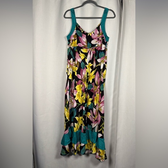 Vintage Faith Resortwear Beaded Tropical Blue Yellow Pink Dress - Picture 2 of 9